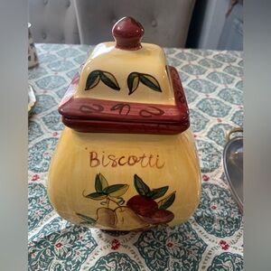 Biscotti-hand painted Tuscan -themed ceramic cookie jar